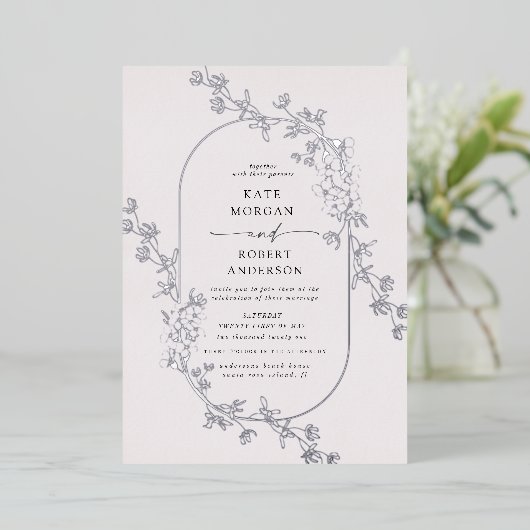 Moderne blumengeschmückte Einladung (Stehend vorne)