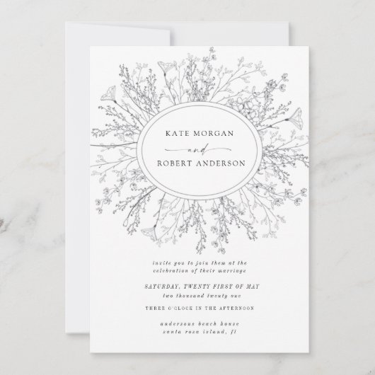 Moderne blumengeschmückte Einladung zur Hochzeit (Vorderseite)