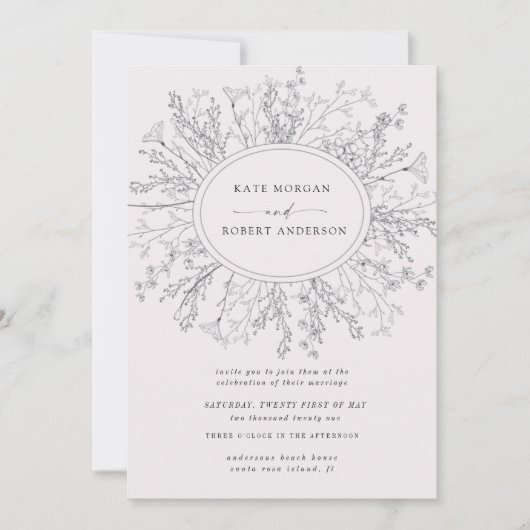 Moderne blumengeschmückte Einladung zur Hochzeit (Vorderseite)