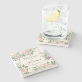 Moderne, blumengeschmückte Hochzeit personalisiert Steinuntersetzer (Seitenansicht)