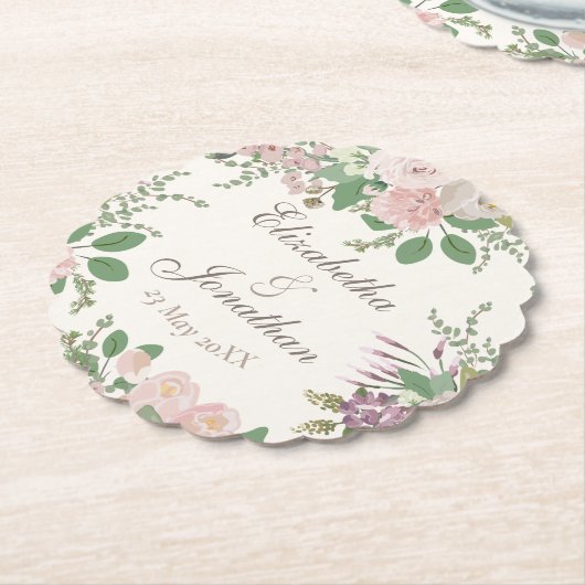 Moderne, blumengeschmückte Hochzeit personalisiert Untersetzer (angewinkelt)