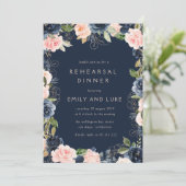 Moderne blumengeschmückte Marine und Abendessen mi Einladung (Stehend Vorderseite)