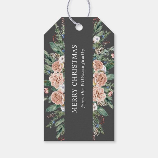 moderne, blumengeschmückte Weihnachtsfeste Geschenkanhänger (Vorderseite)