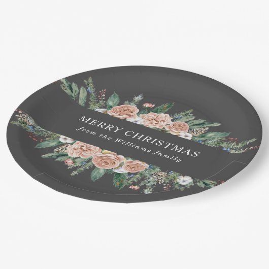 moderne, blumengeschmückte Weihnachtsfeste Pappteller (Schrägansicht)