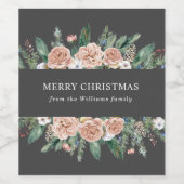 moderne, blumengeschmückte Weihnachtsfeste Weinetikett (Einzelnes Label)