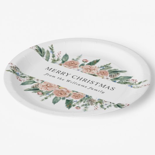 moderne, blumengeschmückte Weihnachtszeitschriften Pappteller (Schrägansicht)