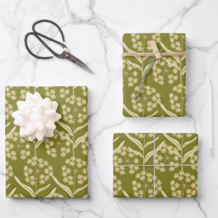 Moderne Blumengestaltung: Weiße Doldenblüten Geschenkpapier Set