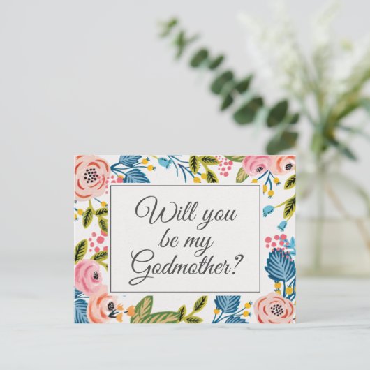 Moderne Blumengodmutterkarte Postkarte (Stehend Vorderseite)