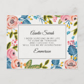 Moderne Blumengodmutterkarte Postkarte (Rückseite)