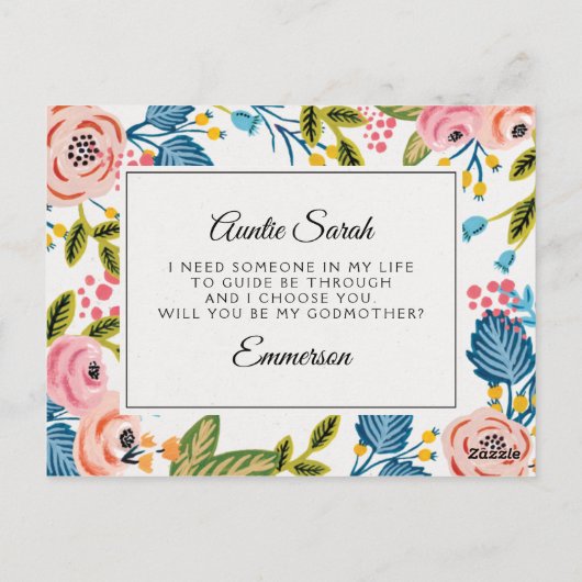 Moderne Blumengodmutterkarte Postkarte (Rückseite)