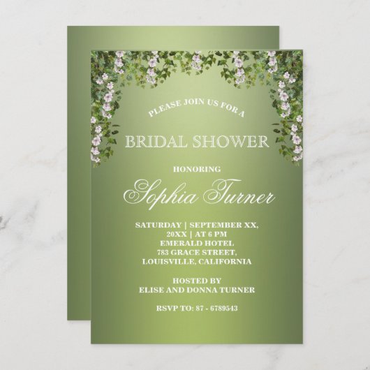 Moderne Blumengrün Bridal Dusche Einladung (Vorne/Hinten)