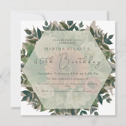 Moderne Blumengrün Geburtstagseinladung Feiertagskarte (Vorderseite)