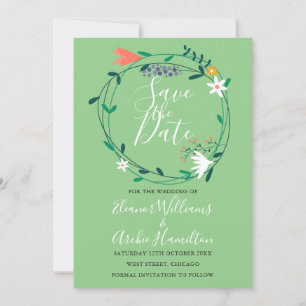 Moderne Blumengrün-Girlande Save-the-Date-Karte Einladung