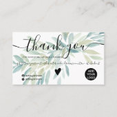 Moderne Blumengrün Wasserfarben Ordnung Vielen Dan Visitenkarte (Vorderseite)