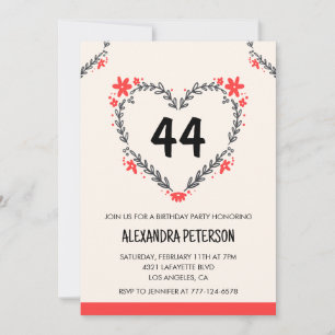 Moderne Blumenherzen für jeden Anlass zum 44. Gebu Einladung