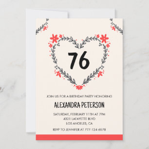 Moderne Blumenherzen für jeden Anlass zum 76. Gebu Einladung
