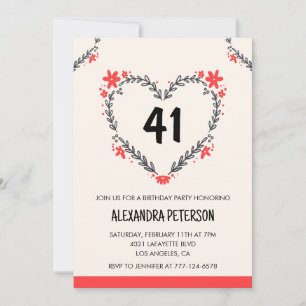 Moderne Blumenherzen für sie zum 41. Geburtstag fü Einladung