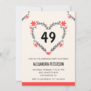 Moderne Blumenherzen für sie zum 49. Geburtstag fü Einladung