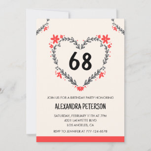 Moderne Blumenherzen für sie zum 68. Geburtstag fü Einladung