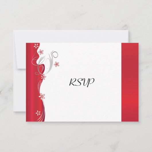 Moderne Blumenhochzeit | Deep Red and Silver RSVP Karte (Rückseite)
