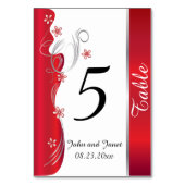 Moderne Blumenhochzeit | Deep Red and Silver Tischnummer (Rückseite)