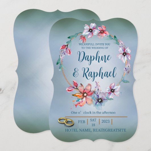 Moderne Blumenhochzeit Einladung (Vorne/Hinten)