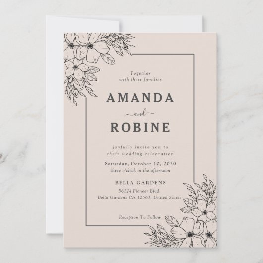 Moderne Blumenhochzeit Einladung (Vorderseite)