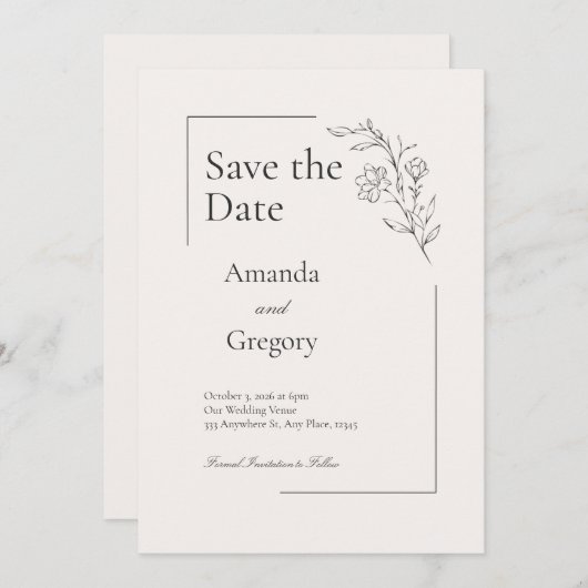 Moderne Blumenhochzeit rettet das Datum Einladung (Vorne/Hinten)
