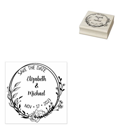 Moderne Blumenhochzeit Save the Date Gummistempel (Stempel)
