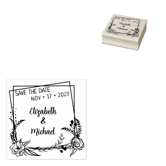 Moderne Blumenhochzeit Save the Date Gummistempel (Stempel)