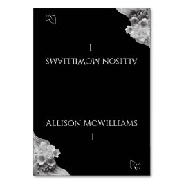 Moderne Blumenhochzeit Schwarz und Weiß Vegetarier Tischnummer