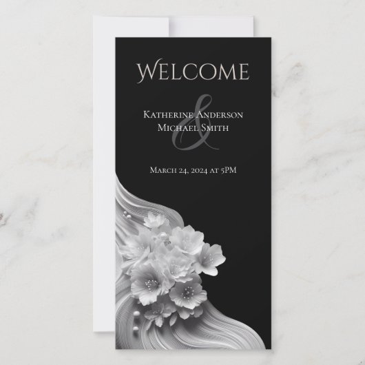 Moderne Blumenhochzeit Schwarz/Weiß (Vorderseite)