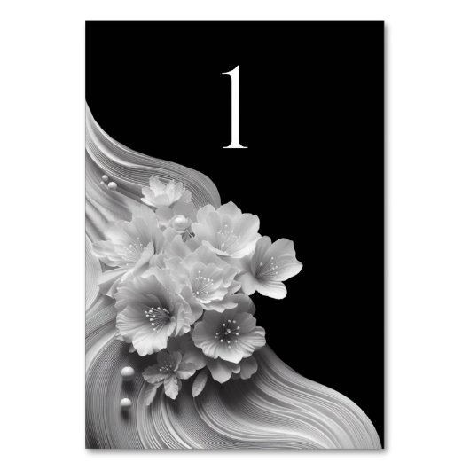 Moderne Blumenhochzeit Schwarz/Weiß Tischnummer (Vorderseite)