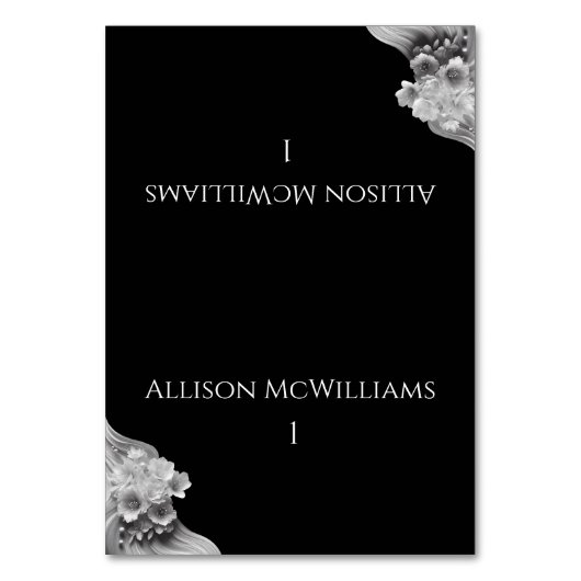 Moderne Blumenhochzeit Schwarz/Weiß Tischnummer (Vorderseite)