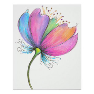 Moderne Blumenillustration in kräftigen Farben Poster