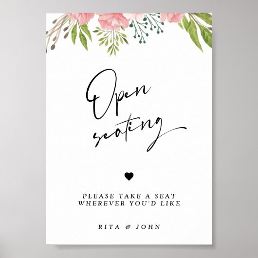 Moderne Blumenkarnation Open Seating Wedding Zeich Poster (Vorne)