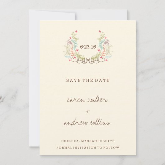 Moderne Blumenkleider Save the Date Karte (Vorderseite)