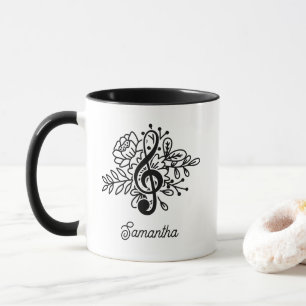 Moderne Blumenklöppel Clef Schwarz-weiße Musik Lie Tasse