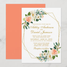 Moderne Blumenkoralle Gold Geometric Wedding