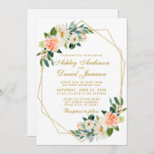 Moderne Blumenkorallen Gold Geometrische Rahmen Ho Einladung (Vorne/Hinten)