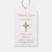 Moderne Blumenkreuz-Girl Erste Kommune Geschenkanhänger (Vorderseite)