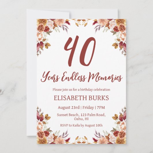 moderne Blumenladen zum 40. Geburtstag Einladung (Vorderseite)