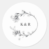 Moderne blumenmonogramm-Hochzeit Runder Aufkleber (Vorderseite)