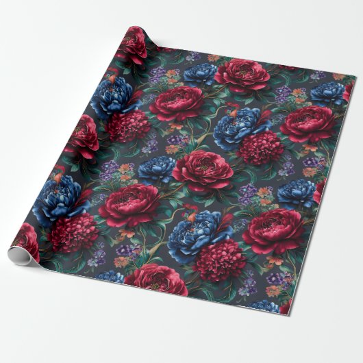 Moderne Blumenmuster in Juwelentönen Geschenkpapier (Ungerollt)