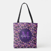 Moderne Blumenmuster-Muster Lila Monogramm Tasche (Rückseite)