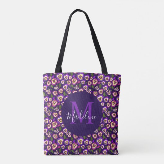 Moderne Blumenmuster-Muster Lila Monogramm Tasche (Rückseite)