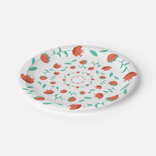 Moderne Blumenmuster-Papierteller Pappteller (Schrägansicht)