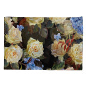 Moderne Blumenmuster, weiße Rosen, blaues Hydrange Kissenbezug (Rückseite)