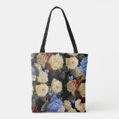 Moderne Blumenmuster, weiße Rosen, blaues Hydrange Tasche (Rückseite)