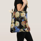 Moderne Blumenmuster, weiße Rosen, blaues Hydrange Tasche (Von Nahem)
